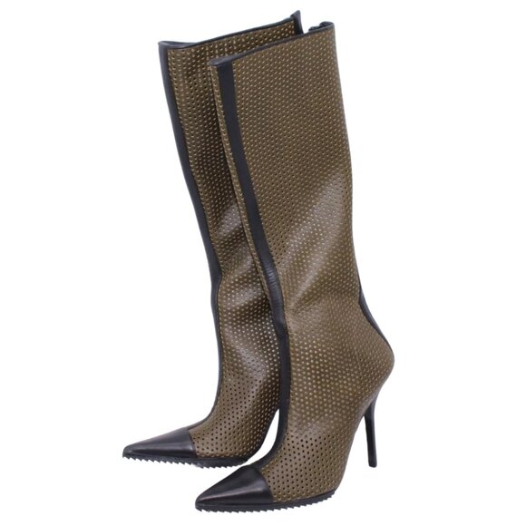 Michael Kors Perforated Leather Abigail Runway Boots Brown/Black Size 40 New - Picture 1 of 13